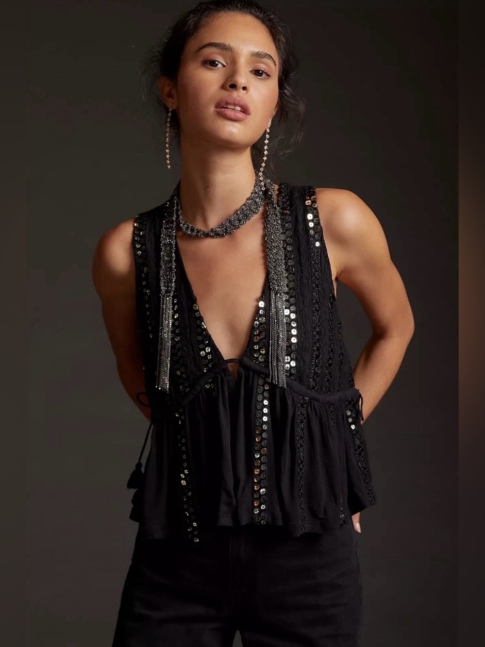 Anthropologie Forever That Girl Sequin V-Neck Tank